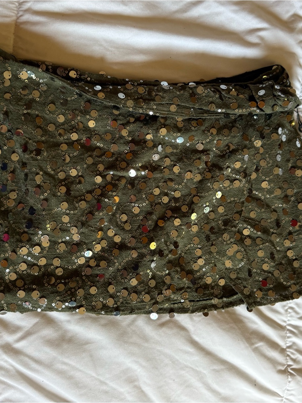 Emerson Lang Sequin Mini Skirt in Olive Green